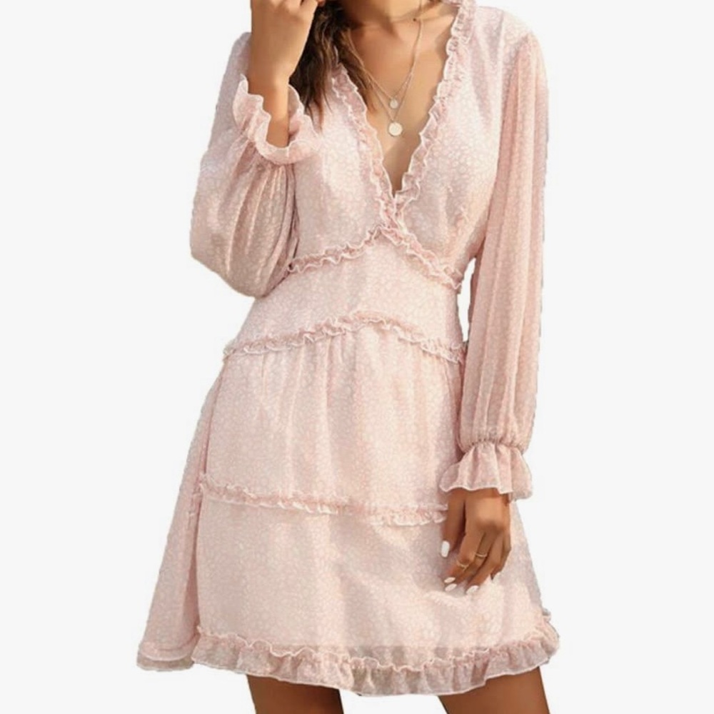 Long sleeve ruffle dress pink - Picture 4 of 5